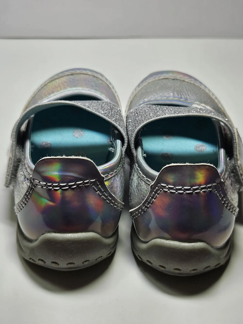 Kids Silver Holographic Mary Jane Shoes with Glitter Strap